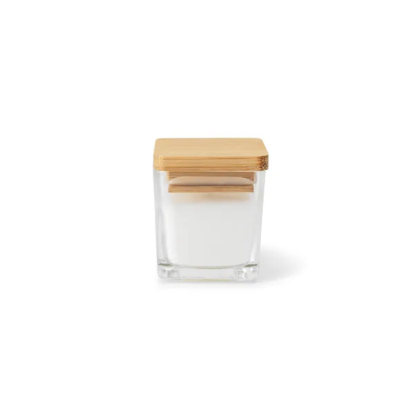 Vela aromática personalizada de 50 g em copo de vidro com tampa em bambu