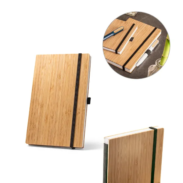 Caderno personalizado de bolso com capa de bambu e lombada em PET reciclado Caderno personalizado de bolso com capa de bambu e lombada em PET reciclado