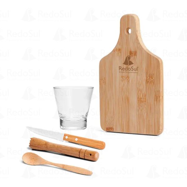 RD 7000263 -Kit Para Caipirinha Personalizado em Bambu 350 ml com 5 Peças