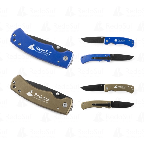 Canivete personalizado em aço inox com fecho de segurança