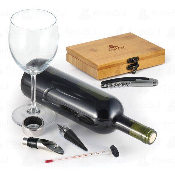 Kit para vinho personalizado em bambu