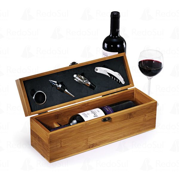 Kit Vinho Personalizado de Bambu com 4 Peças